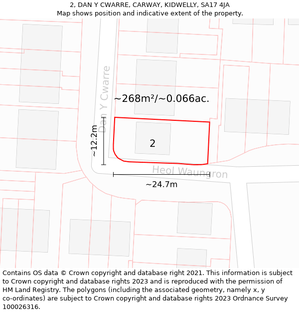 2, DAN Y CWARRE, CARWAY, KIDWELLY, SA17 4JA: Plot and title map