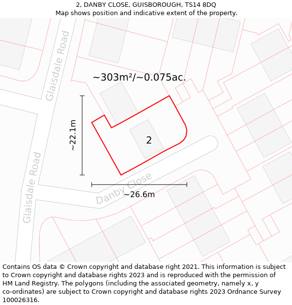 2, DANBY CLOSE, GUISBOROUGH, TS14 8DQ: Plot and title map