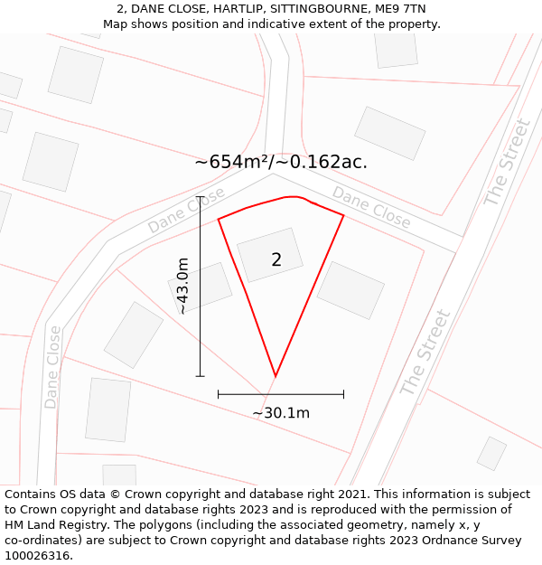 2, DANE CLOSE, HARTLIP, SITTINGBOURNE, ME9 7TN: Plot and title map