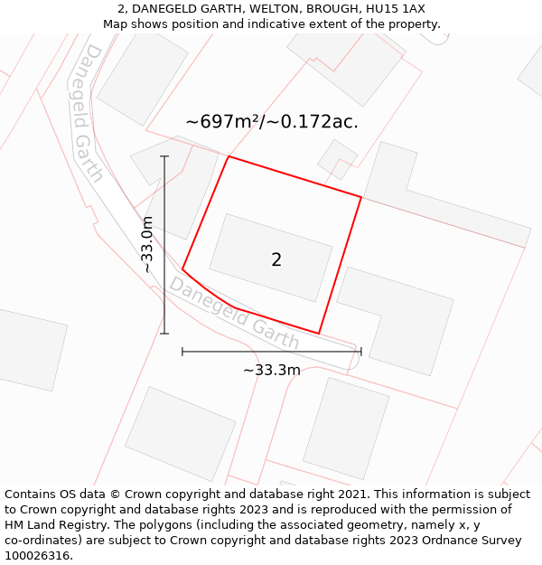 2, DANEGELD GARTH, WELTON, BROUGH, HU15 1AX: Plot and title map