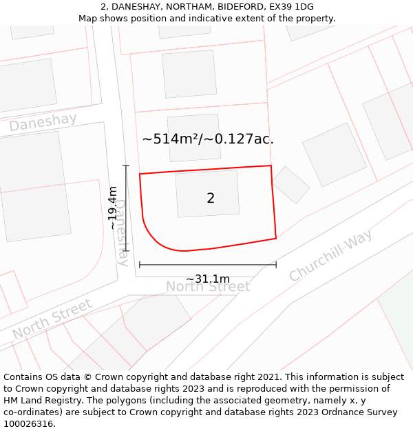 2, DANESHAY, NORTHAM, BIDEFORD, EX39 1DG: Plot and title map