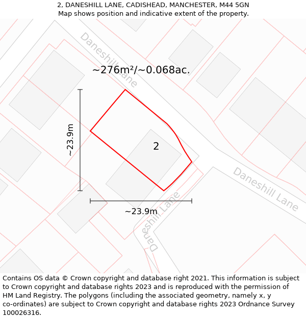 2, DANESHILL LANE, CADISHEAD, MANCHESTER, M44 5GN: Plot and title map