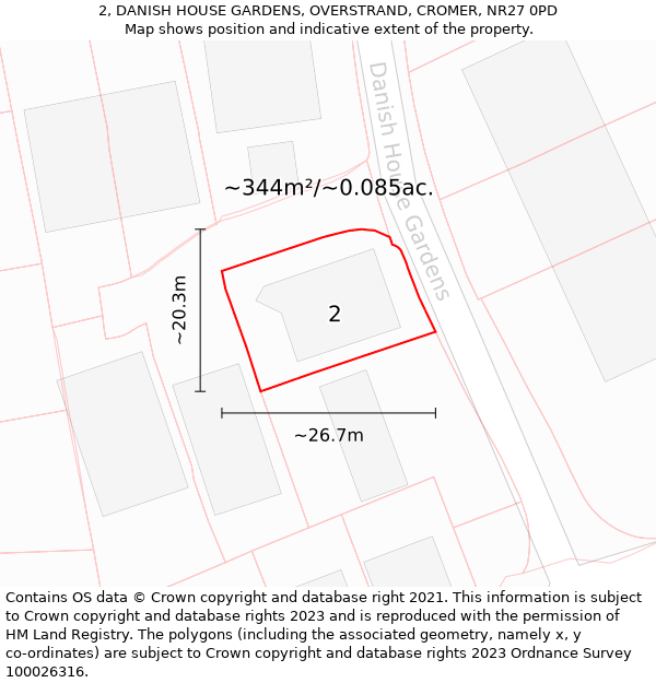 2, DANISH HOUSE GARDENS, OVERSTRAND, CROMER, NR27 0PD: Plot and title map