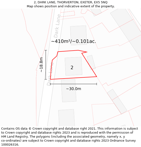 2, DARK LANE, THORVERTON, EXETER, EX5 5NQ: Plot and title map