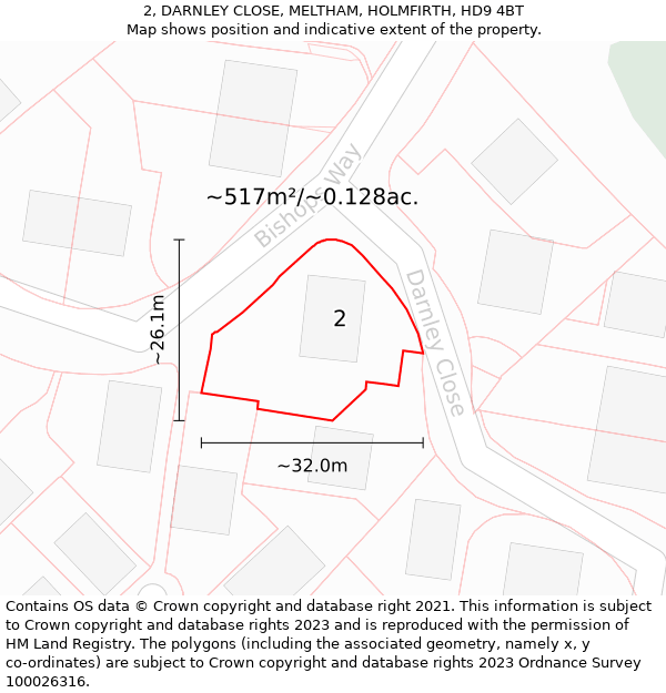 2, DARNLEY CLOSE, MELTHAM, HOLMFIRTH, HD9 4BT: Plot and title map