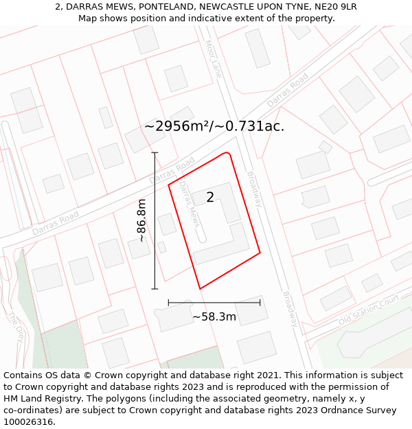 2, DARRAS MEWS, PONTELAND, NEWCASTLE UPON TYNE, NE20 9LR: Plot and title map