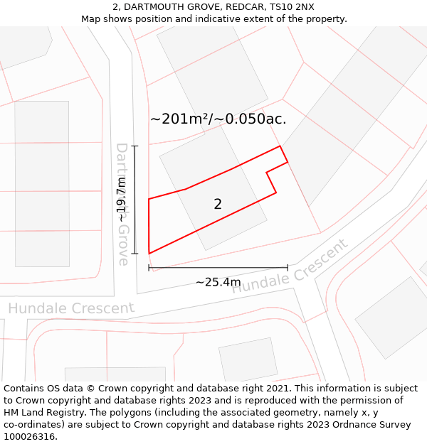 2, DARTMOUTH GROVE, REDCAR, TS10 2NX: Plot and title map