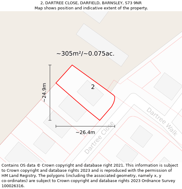 2, DARTREE CLOSE, DARFIELD, BARNSLEY, S73 9NR: Plot and title map