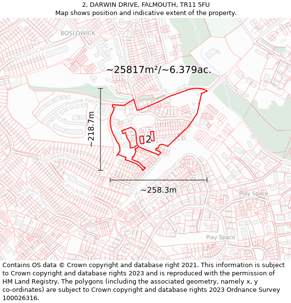 2, DARWIN DRIVE, FALMOUTH, TR11 5FU: Plot and title map