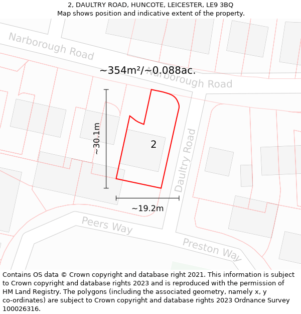 2, DAULTRY ROAD, HUNCOTE, LEICESTER, LE9 3BQ: Plot and title map