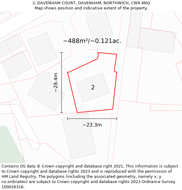 2, DAVENHAM COURT, DAVENHAM, NORTHWICH, CW9 8NQ: Plot and title map