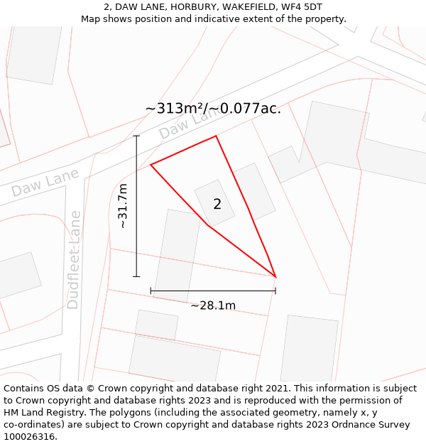 2, DAW LANE, HORBURY, WAKEFIELD, WF4 5DT: Plot and title map