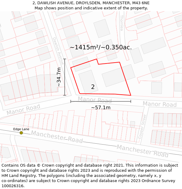 2, DAWLISH AVENUE, DROYLSDEN, MANCHESTER, M43 6NE: Plot and title map