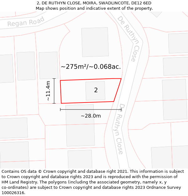 2, DE RUTHYN CLOSE, MOIRA, SWADLINCOTE, DE12 6ED: Plot and title map