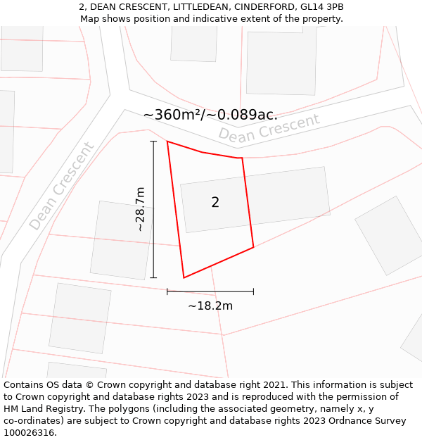 2, DEAN CRESCENT, LITTLEDEAN, CINDERFORD, GL14 3PB: Plot and title map