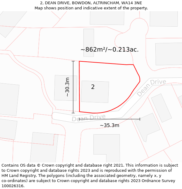 2, DEAN DRIVE, BOWDON, ALTRINCHAM, WA14 3NE: Plot and title map