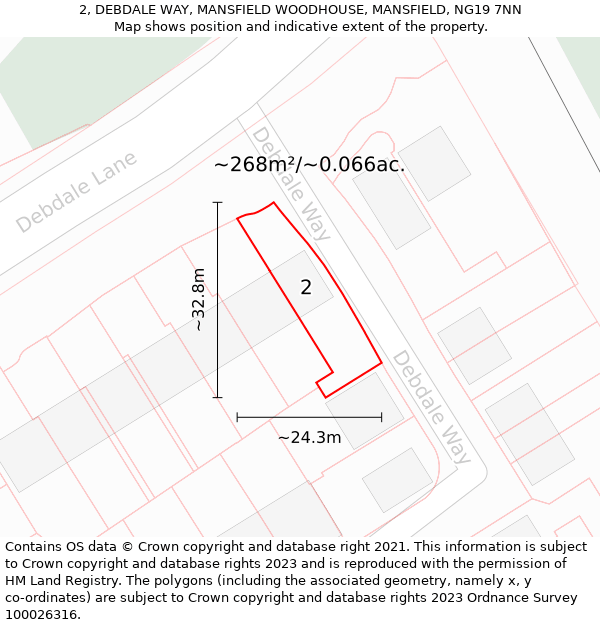 2, DEBDALE WAY, MANSFIELD WOODHOUSE, MANSFIELD, NG19 7NN: Plot and title map