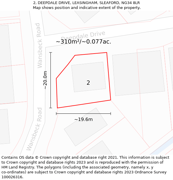 2, DEEPDALE DRIVE, LEASINGHAM, SLEAFORD, NG34 8LR: Plot and title map