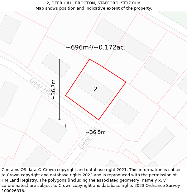 2, DEER HILL, BROCTON, STAFFORD, ST17 0UA: Plot and title map