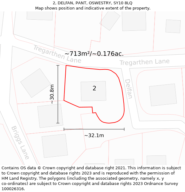 2, DELFAN, PANT, OSWESTRY, SY10 8LQ: Plot and title map