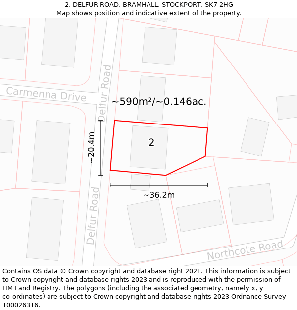 2, DELFUR ROAD, BRAMHALL, STOCKPORT, SK7 2HG: Plot and title map