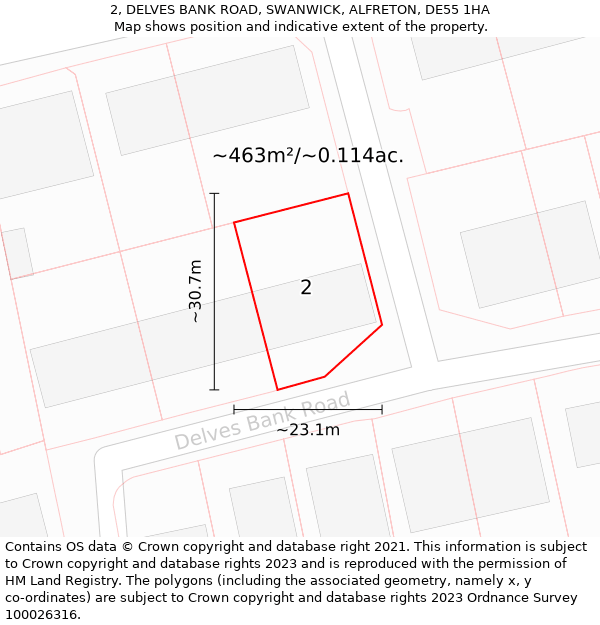 2, DELVES BANK ROAD, SWANWICK, ALFRETON, DE55 1HA: Plot and title map