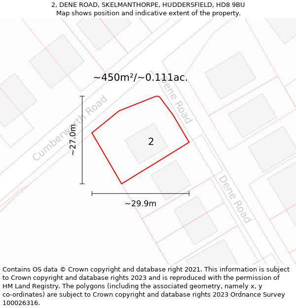 2, DENE ROAD, SKELMANTHORPE, HUDDERSFIELD, HD8 9BU: Plot and title map