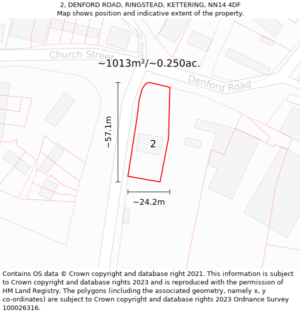 2, DENFORD ROAD, RINGSTEAD, KETTERING, NN14 4DF: Plot and title map