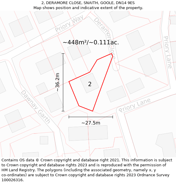 2, DERAMORE CLOSE, SNAITH, GOOLE, DN14 9ES: Plot and title map