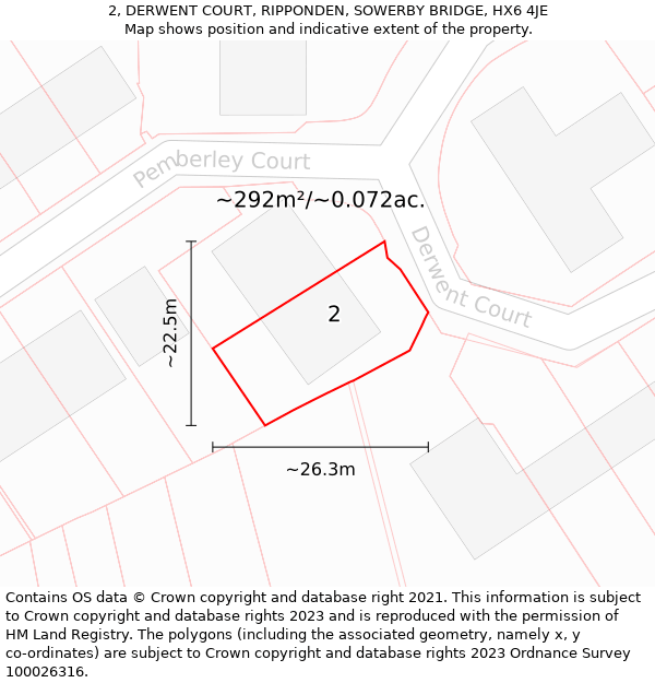 2, DERWENT COURT, RIPPONDEN, SOWERBY BRIDGE, HX6 4JE: Plot and title map