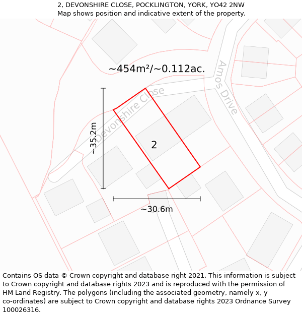 2, DEVONSHIRE CLOSE, POCKLINGTON, YORK, YO42 2NW: Plot and title map
