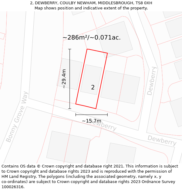 2, DEWBERRY, COULBY NEWHAM, MIDDLESBROUGH, TS8 0XH: Plot and title map