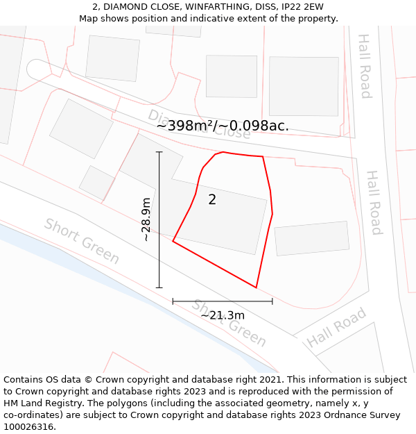 2, DIAMOND CLOSE, WINFARTHING, DISS, IP22 2EW: Plot and title map