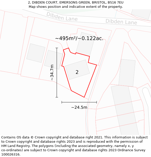 2, DIBDEN COURT, EMERSONS GREEN, BRISTOL, BS16 7EU: Plot and title map