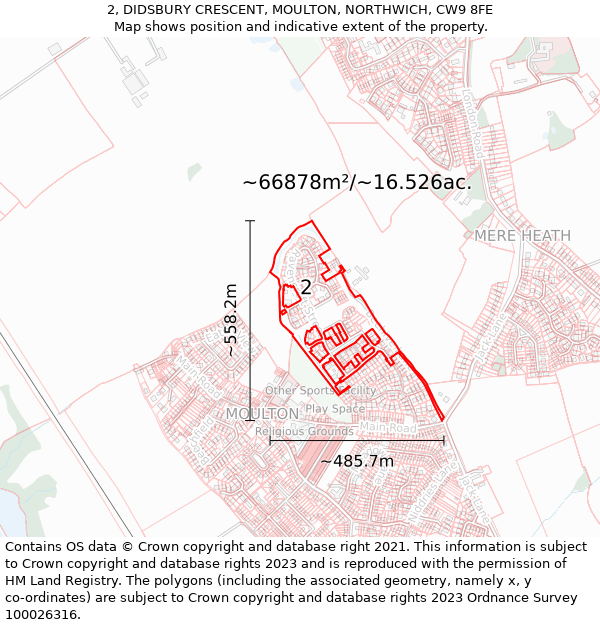 2, DIDSBURY CRESCENT, MOULTON, NORTHWICH, CW9 8FE: Plot and title map