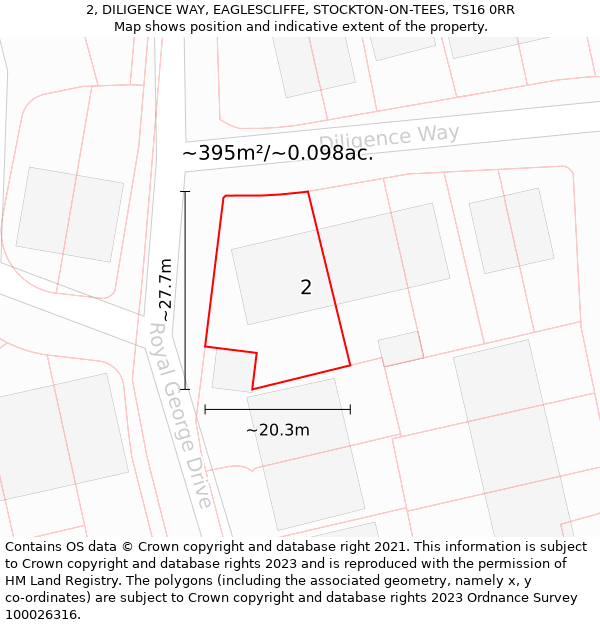 2, DILIGENCE WAY, EAGLESCLIFFE, STOCKTON-ON-TEES, TS16 0RR: Plot and title map