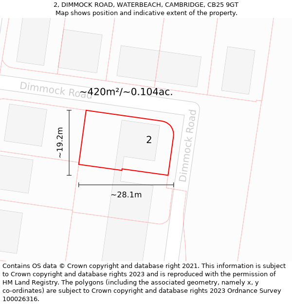 2, DIMMOCK ROAD, WATERBEACH, CAMBRIDGE, CB25 9GT: Plot and title map