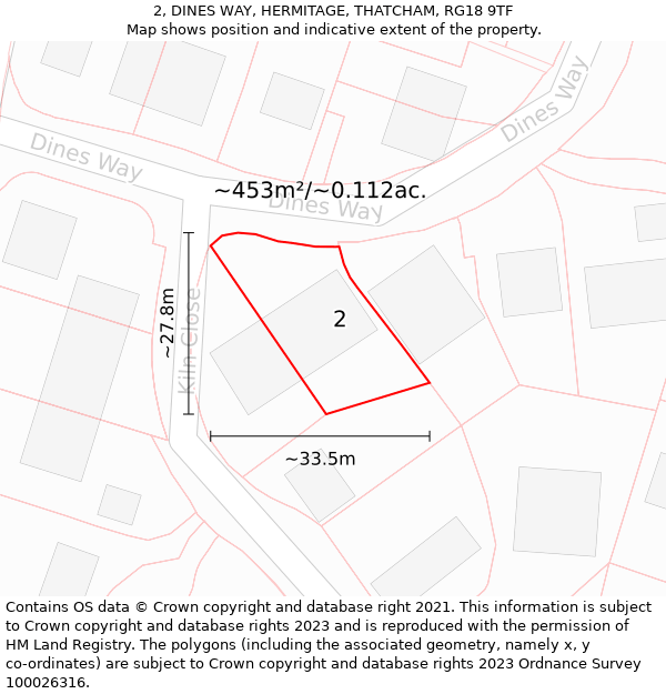 2, DINES WAY, HERMITAGE, THATCHAM, RG18 9TF: Plot and title map