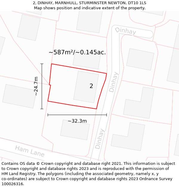 2, DINHAY, MARNHULL, STURMINSTER NEWTON, DT10 1LS: Plot and title map