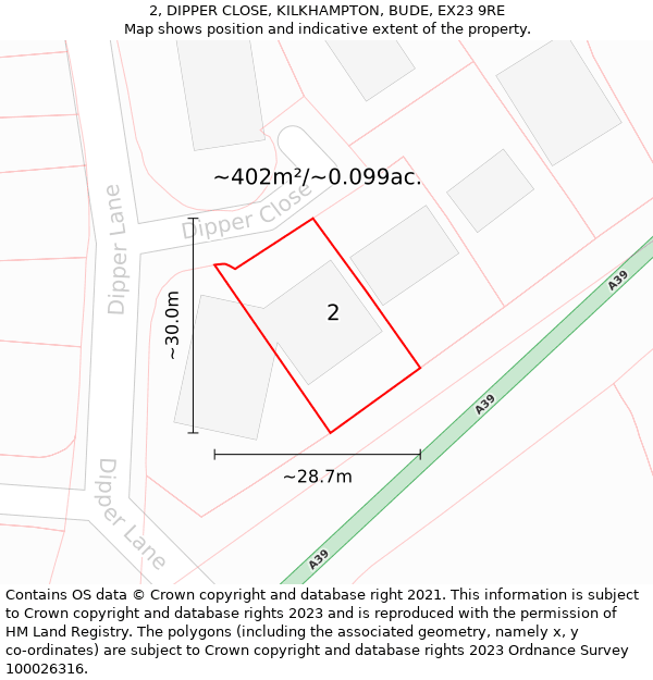 2, DIPPER CLOSE, KILKHAMPTON, BUDE, EX23 9RE: Plot and title map