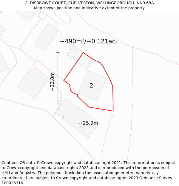 2, DISBROWE COURT, CHELVESTON, WELLINGBOROUGH, NN9 6RA: Plot and title map