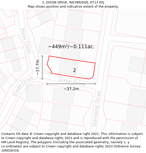 2, DIXON DRIVE, WEYBRIDGE, KT13 0XJ: Plot and title map