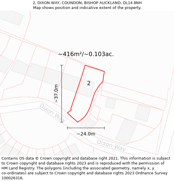 2, DIXON WAY, COUNDON, BISHOP AUCKLAND, DL14 8NH: Plot and title map