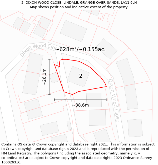 2, DIXON WOOD CLOSE, LINDALE, GRANGE-OVER-SANDS, LA11 6LN: Plot and title map