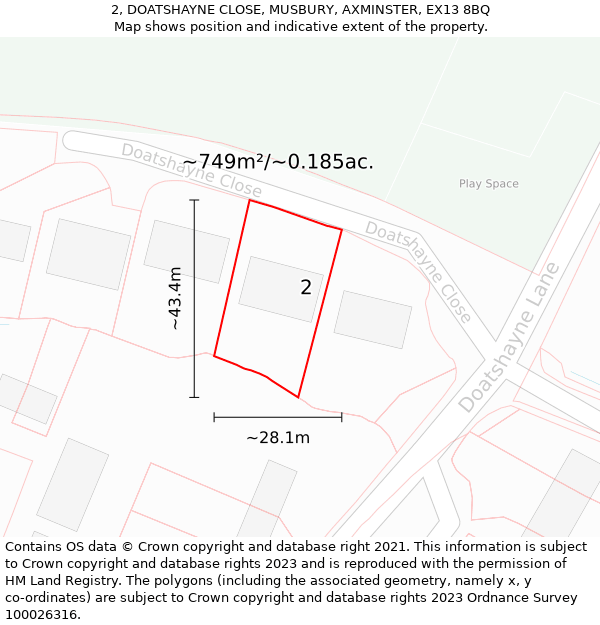 2, DOATSHAYNE CLOSE, MUSBURY, AXMINSTER, EX13 8BQ: Plot and title map