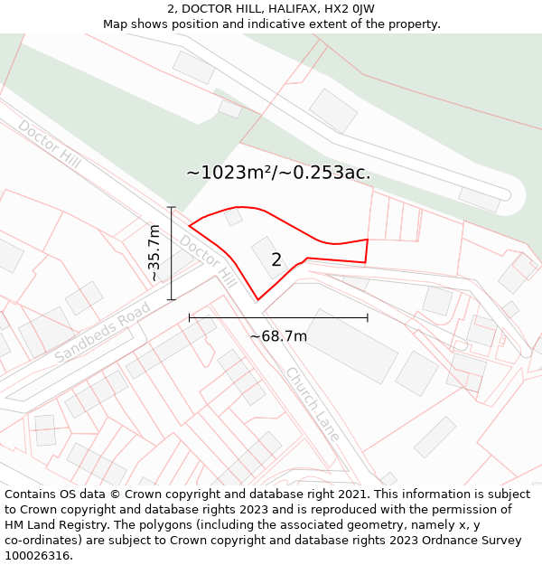 2, DOCTOR HILL, HALIFAX, HX2 0JW: Plot and title map