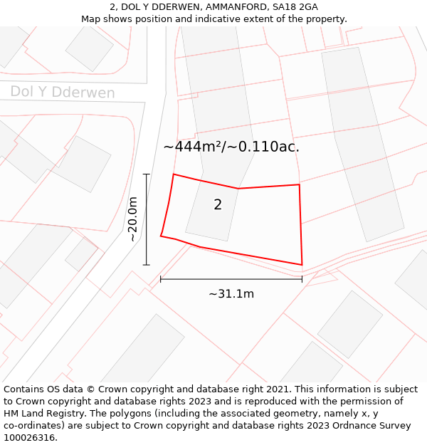 2, DOL Y DDERWEN, AMMANFORD, SA18 2GA: Plot and title map