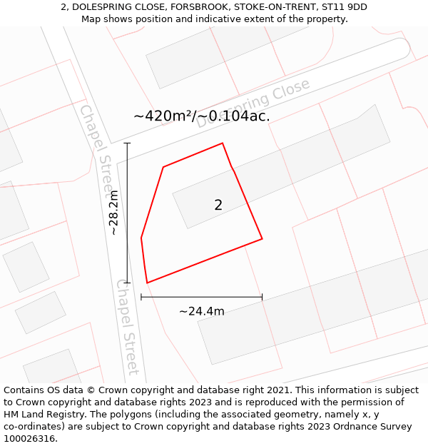 2, DOLESPRING CLOSE, FORSBROOK, STOKE-ON-TRENT, ST11 9DD: Plot and title map