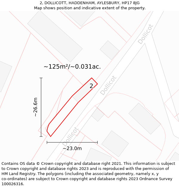 2, DOLLICOTT, HADDENHAM, AYLESBURY, HP17 8JG: Plot and title map