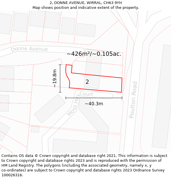 2, DONNE AVENUE, WIRRAL, CH63 9YH: Plot and title map